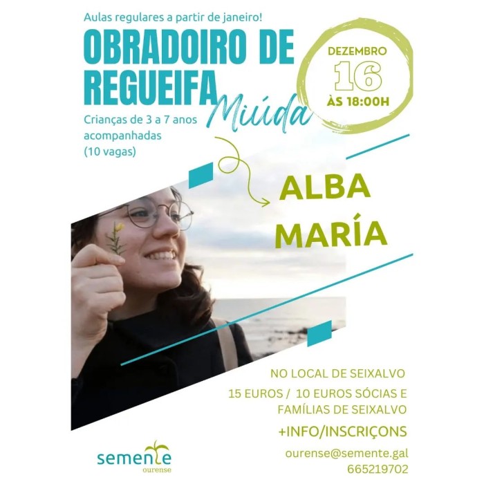 Obradoiro de Regueifa com Alba María. Sexta 16 às 18:00.